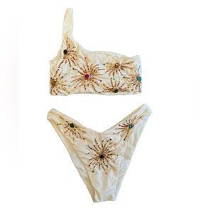 CALLIE CRYSTAL-EMBELLISHED ONE-SHOULDER BIKINI
OCEANUS top M bottom L